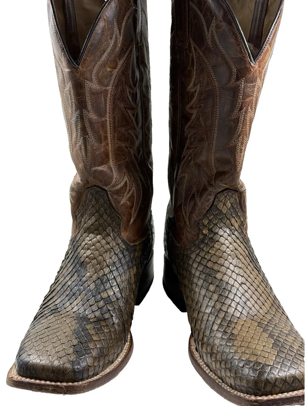 Stetson Men’s Western Cowboy Boots 8.5 Exotic Python Leather Brown Pre Owned